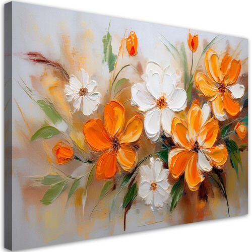 Lerretsbilde, Hvit Oransje Villblomster