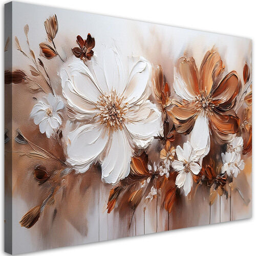 Lerretsbilde, Brun Hvit Blomster Natur