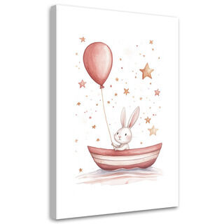 Lerretsbilde, Kanin i en båt med ballong Boho