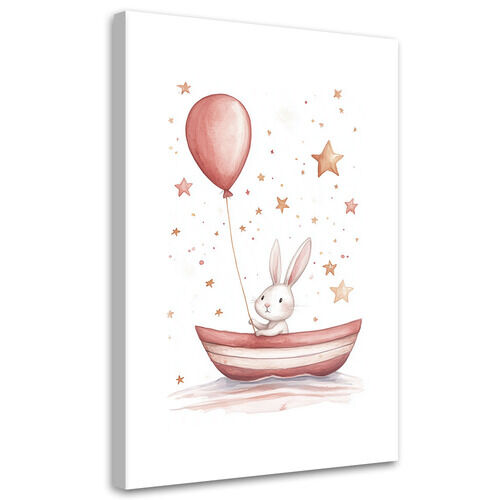 Lerretsbilde, Kanin i en båt med ballong Boho