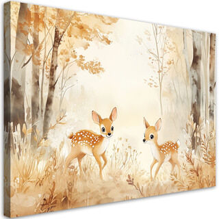 Lerretsbilde, Fawn dyr i skogen Beige