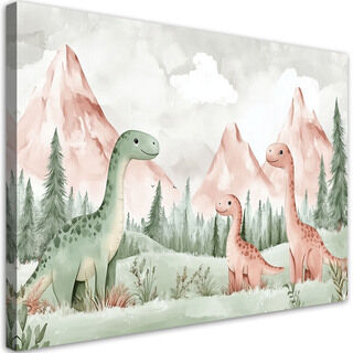 Lerretsbilde, Dinosaurer Fjell Skog Grønn