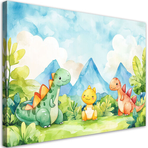 Lerretsbilde, Morsomme dinosaurer Fargerike
