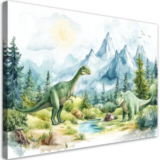 Lerretsbilde, Dinosaurer Forhistoriske reptiler Landskap Grønt