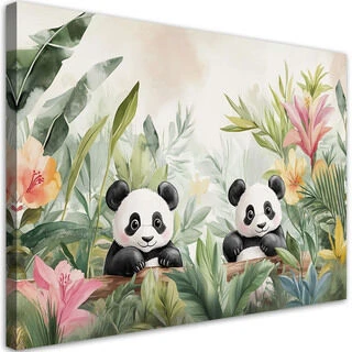 Lerretsbilde, Pandaer i blomster Planter