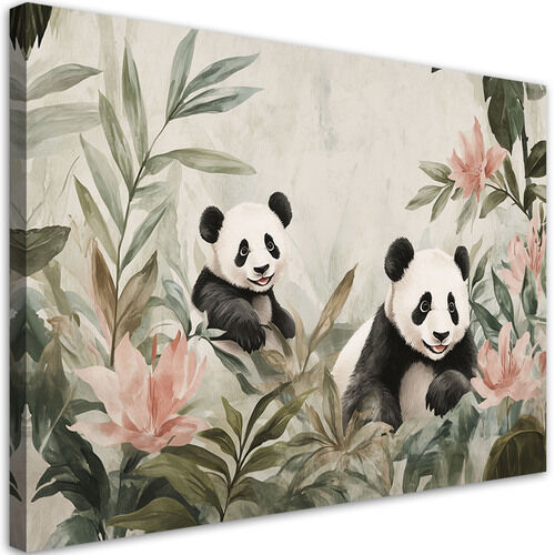 Lerretsbilde, Pandabjørner i blomster