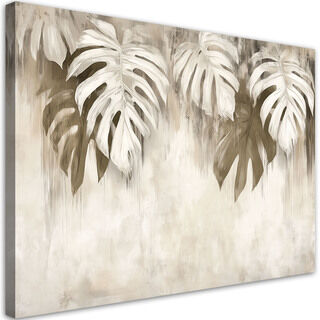 Lerretsbilde, Monstera-blader hengende beige