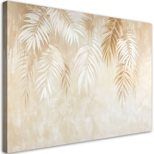 Lerretsbilde, Beige tropiske palmeblader boho-stil