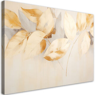 Lerretsbilde, Beige gule blader grener scandi boho
