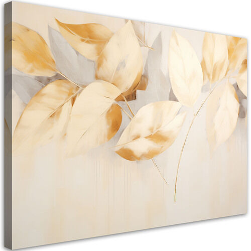 Lerretsbilde, Beige gule blader grener scandi boho