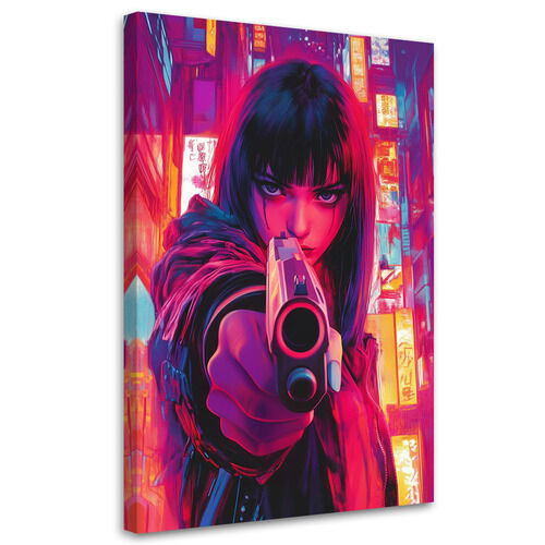 Lerretsbilde, Kvinne med pistol Cyberpunk