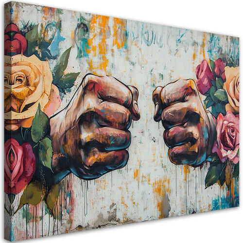 Lerretsbilde, Graffiti Knyttneve Blomster Gatekunst
