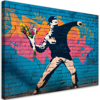 Lerretsbilde, Banksy «Blomsterkaster» Gatekunst