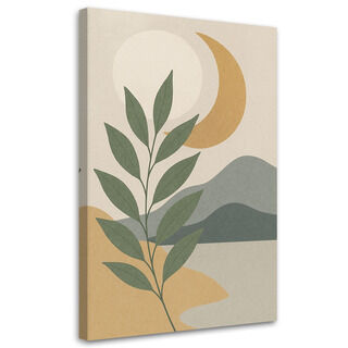 Lerretsbilde, Blad Måne Minimalisme Beige Grå