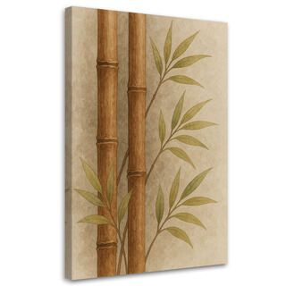 Lerretsbilde, Bambusblader akvarell beige natur