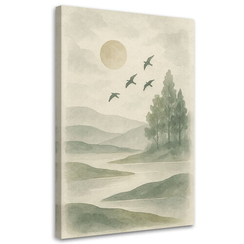Lerretsbilde, Natur Landskap Akvarell Beige Skog Fly