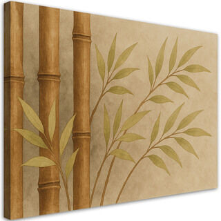 Lerretsbilde, Bambusblader akvarell beige natur