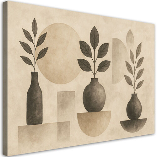 Lerretsbilde, Vaser Blader Abstrakt Beige Minimalisme