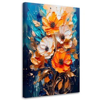 Lerretsbilde, Blomstermotiv Tekstur Akvarell Oransje Blå