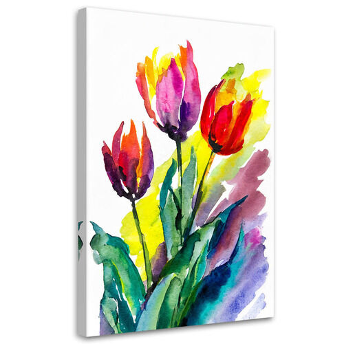Lerretsbilde, Tulipaner Akvarell Fargerik Natur