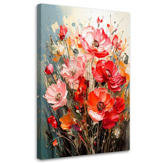 Lerretsbilde, Blomster Valmuer Impasto Rød Oransje Fargerik