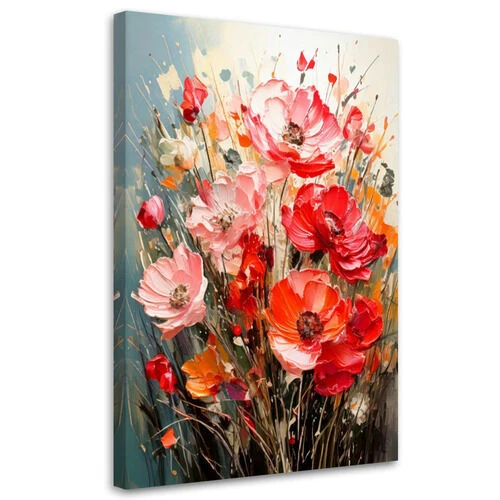 Lerretsbilde, Blomster Valmuer Impasto Rød Oransje Fargerik