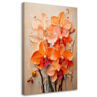 Lerretsbilde, Oransje orkideer Impasto Blomster Pastellfarger bakgrunn