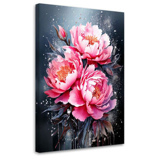Lerretsbilde, Pioner Rosa blomster Akvarell Mørk bakgrunn