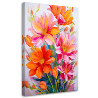 Lerretsbilde, Akvarellblomster oransje rosa