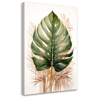 Lerretsbilde, Grønn akvarell monstera blad natur