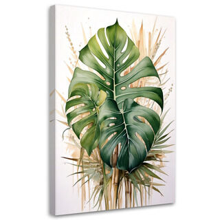 Lerretsbilde, Grønne botaniske akvarellmonstera-blader