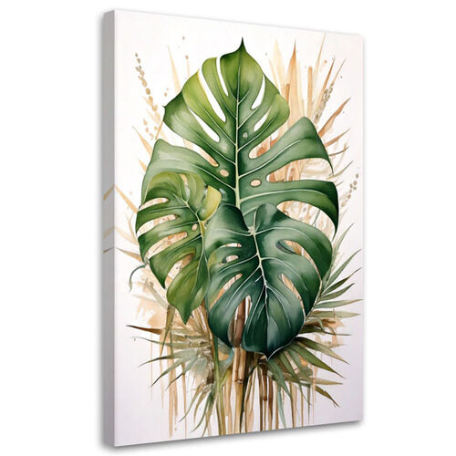 Lerretsbilde, Grønne botaniske akvarellmonstera-blader