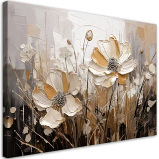 Lerretsbilde, Beige blomster på marken abstrakt