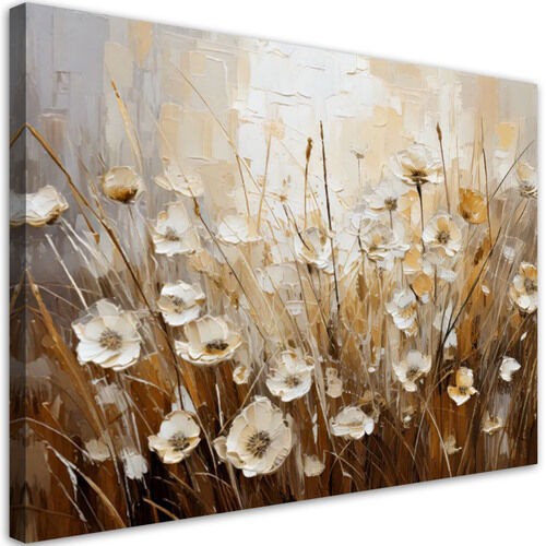 Lerretsbilde, Beige blomster på marken abstrakt