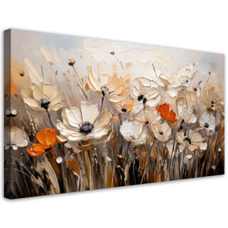 Lerretsbilde, Blomster i en eng beige
