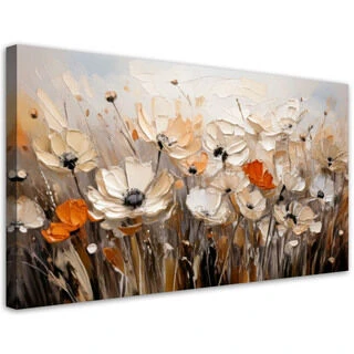 Lerretsbilde, Blomster i en eng beige