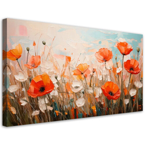 Lerretsbilde, Valmuer blomster i en eng