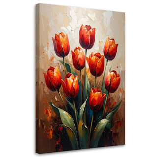 Lerretsbilde, Røde tulipaner blomster beige bakgrunn