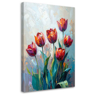 Lerretsbilde, Røde tulipaner blomster som malt