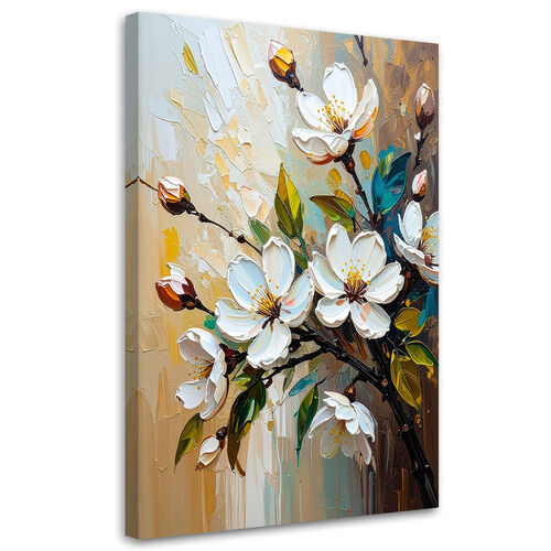 Lerretsbilde, Hvite blomster oljemalingseffekt