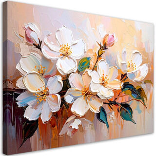 Lerretsbilde, Malte hvite blomster i beige
