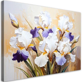 Lerretsbilde, Hvite irisblomster på abstrakt beige bakgrunn