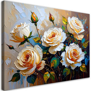 Lerretsbilde, Kremroser Bukett Blomster på beige bakgrunn