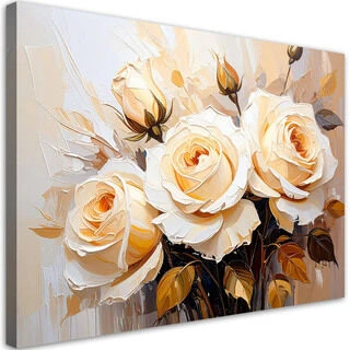 Lerretsbilde, Kremroser Blomster