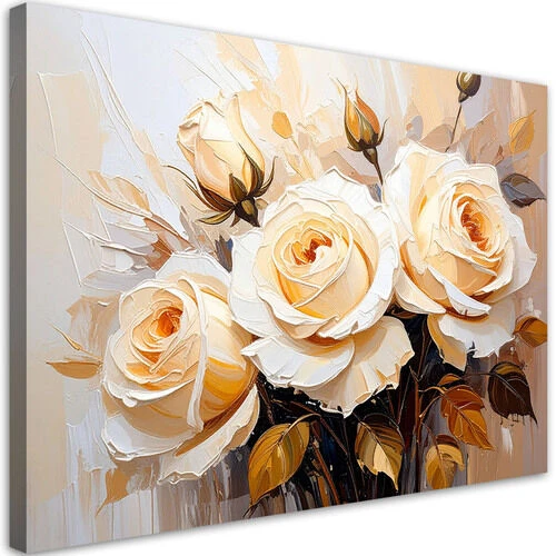 Lerretsbilde, Kremroser Blomster