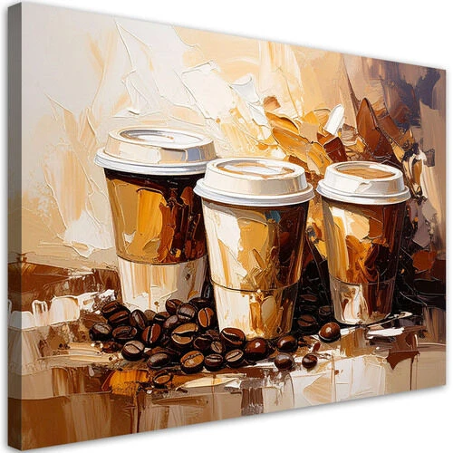 Lerretsbilde, Kaffekopper Imitasjon oljemaling i beige
