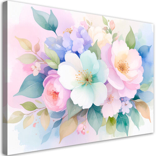 Lerretsbilde, Delikate fargerike blomster akvarell