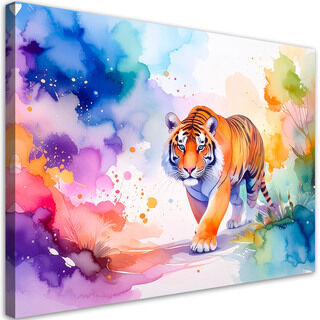 Lerretsbilde, Fargerik safari tiger akvarell