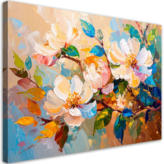 Lerretsbilde, Fargerike blomster Blader Natur