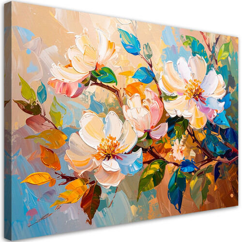 Lerretsbilde, Fargerike blomster Blader Natur